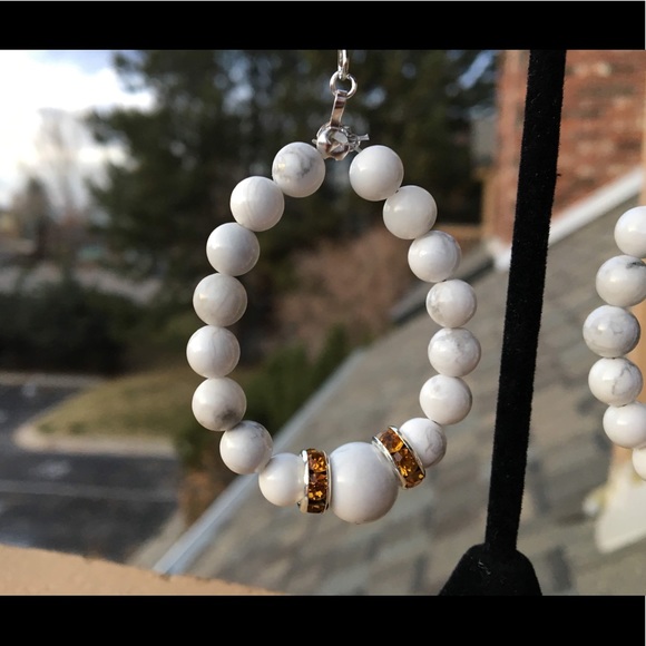White and Orange Howlite Hoop Earrings - Picture 3 of 8